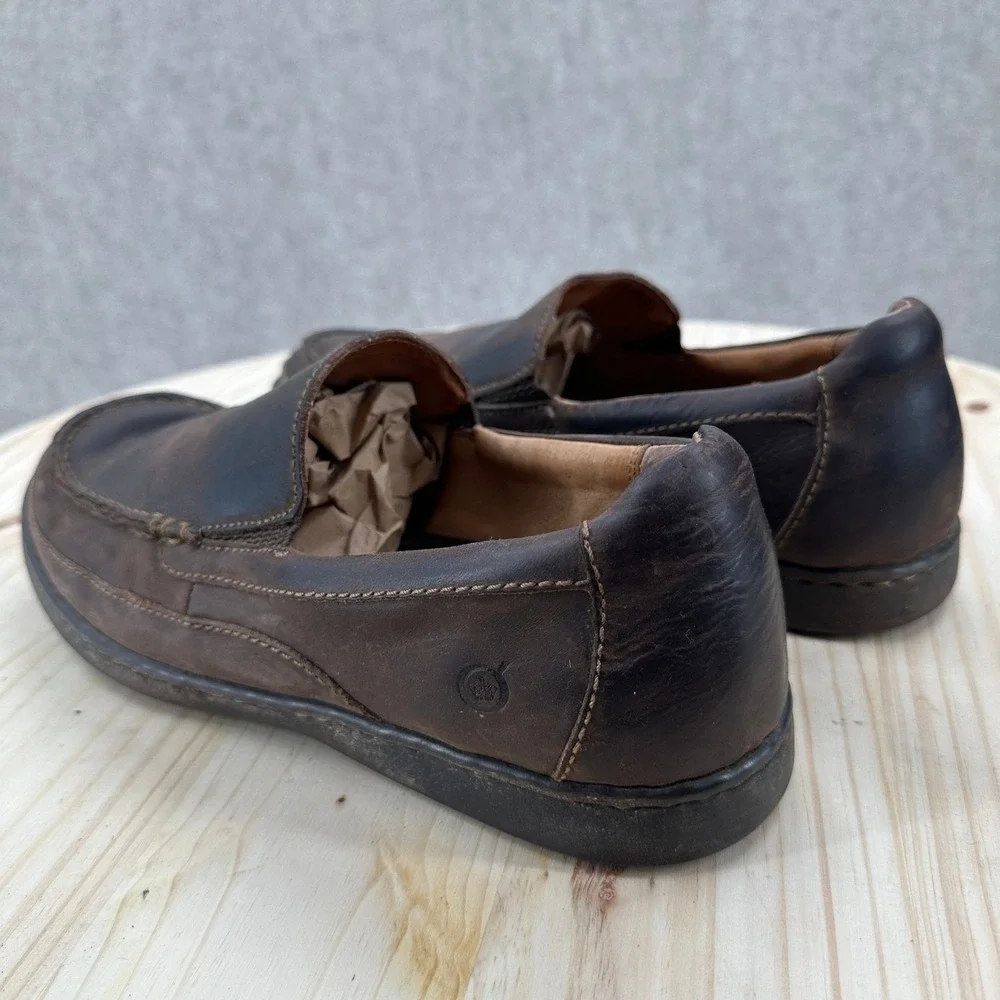 BORN Mens Dark Brown Leather Slip On Loafer Shoes Comfort Moc Toe 10.5